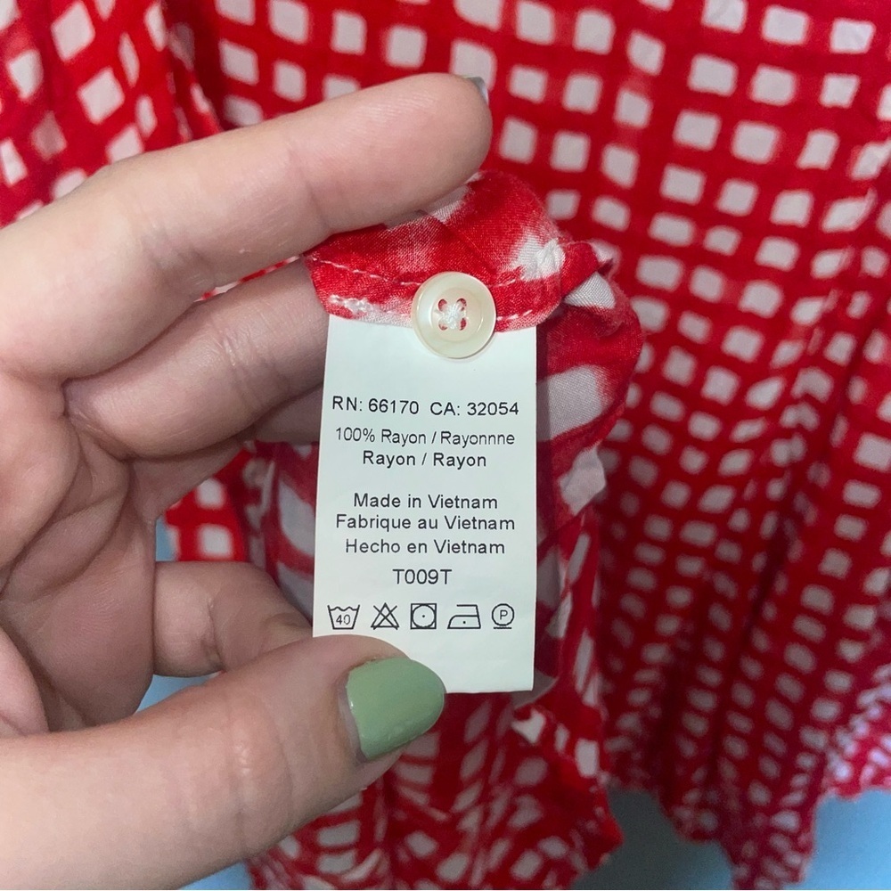 Anthropologie 11:1 Tylho Percy Tunic Red White Gingham Plaid Windowpane Medium - Picture 7 of 7